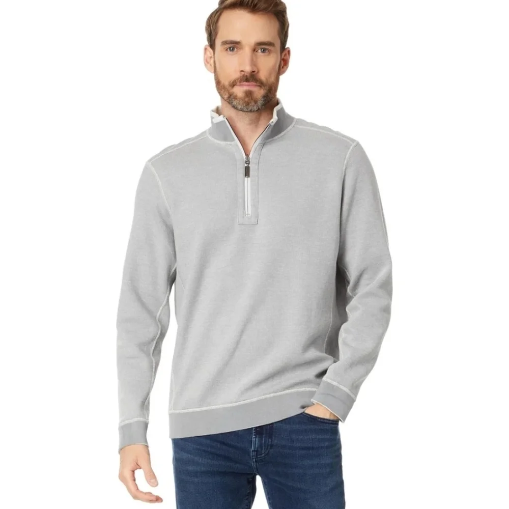 Men's Tommy Bahama Flip Coast Half Zip Sweatshirt Continental Heather Gray Large